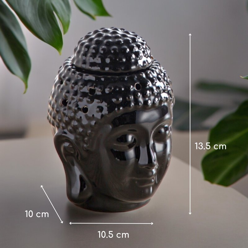 Brûle-Parfum Céramy Bouddha Dhyana Noir - Atmosphère Parfumée - Objet artisanal Zen -Aromathérapie facile - Brûleur Fondant parfumé - Déco FengShui - Tête Bouddha