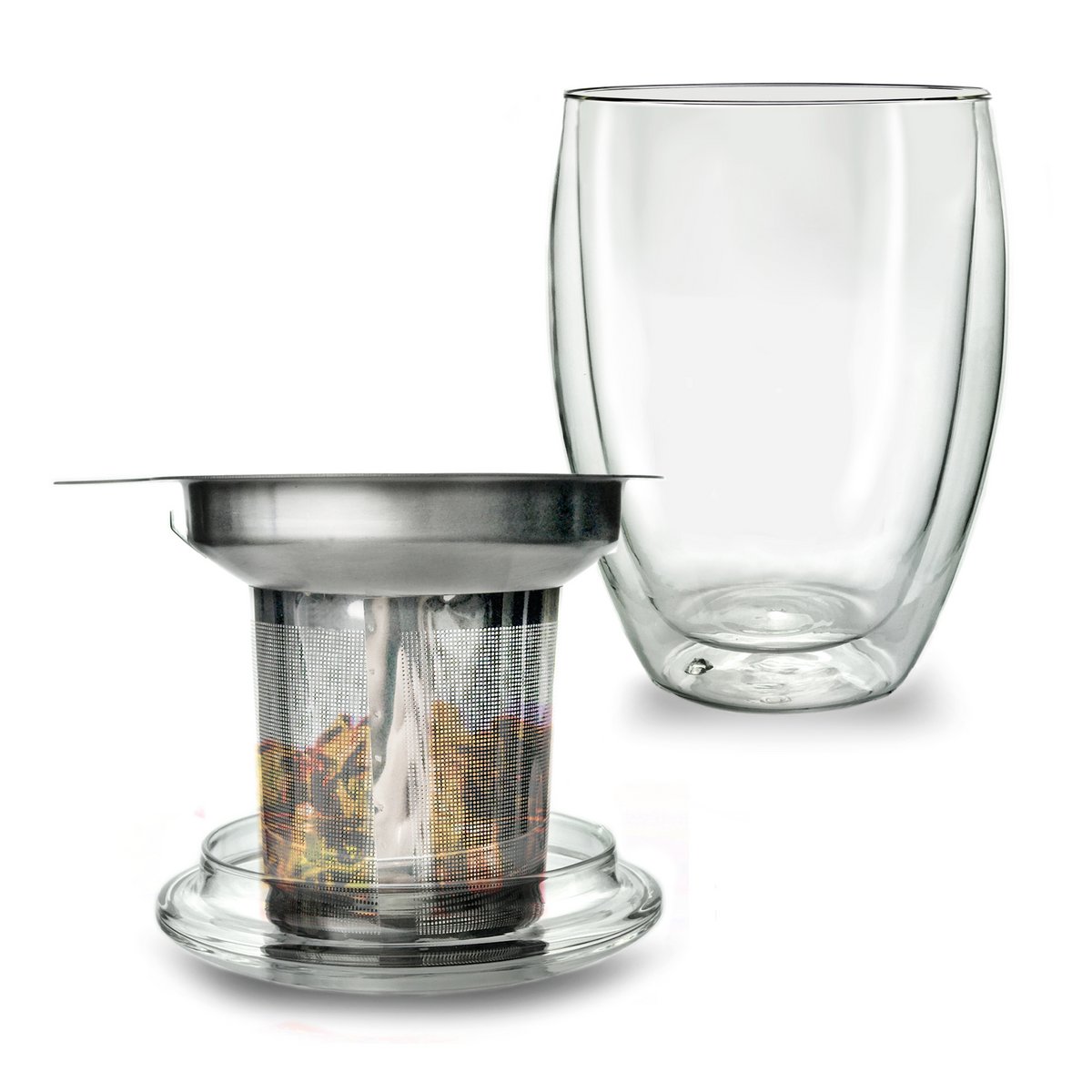 Creano Doppelwand-Teeglas mit Filter und Deckel 400ml