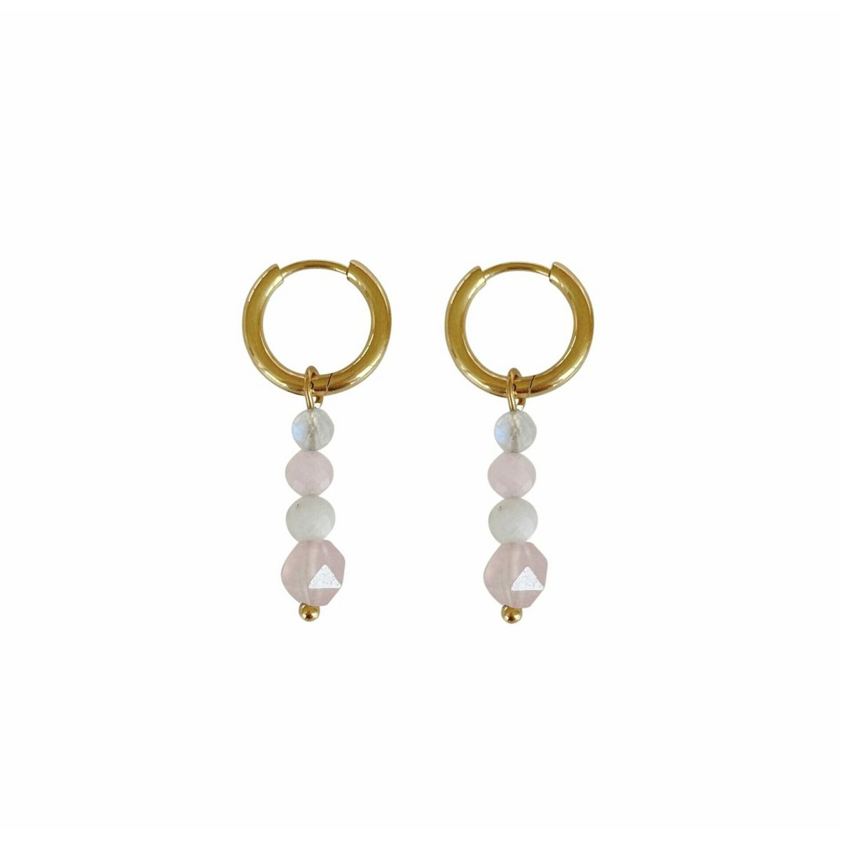 Moonstone og Rose Quartz øreringe - guld