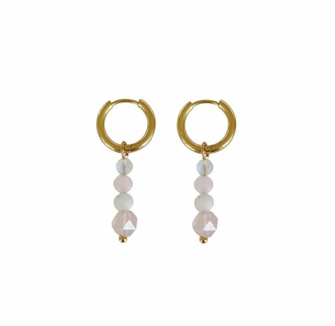 Moonstone and rose quartz earrings - Gold