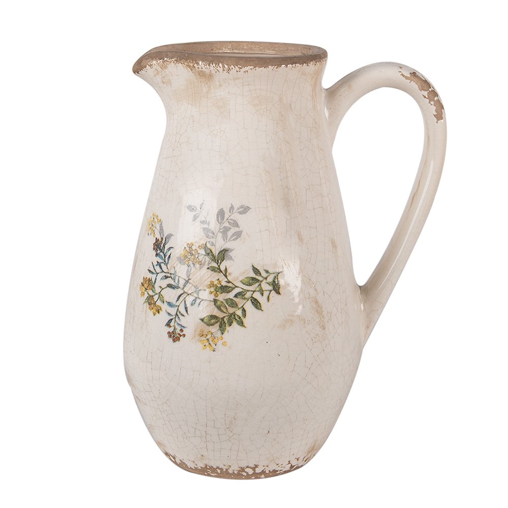 Decoratie Kan 17x13x22 cm Beige Geel Keramiek Bloemen Schenkkan