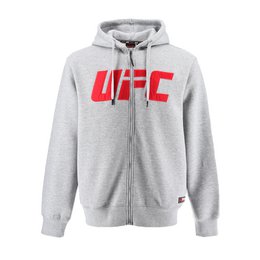  Gray zipped hoodie with UFC logo, suitable for sports and casual wear, available in sizes S to XXL.