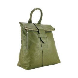 RB1021E | Mochila de mujer suave en piel auténtica Made in Italy con tirantes ajustables. Cremallera y accesorios en metal dorado brillante - Color verde - Dimensiones: 30 x 34 x 10,5 cm