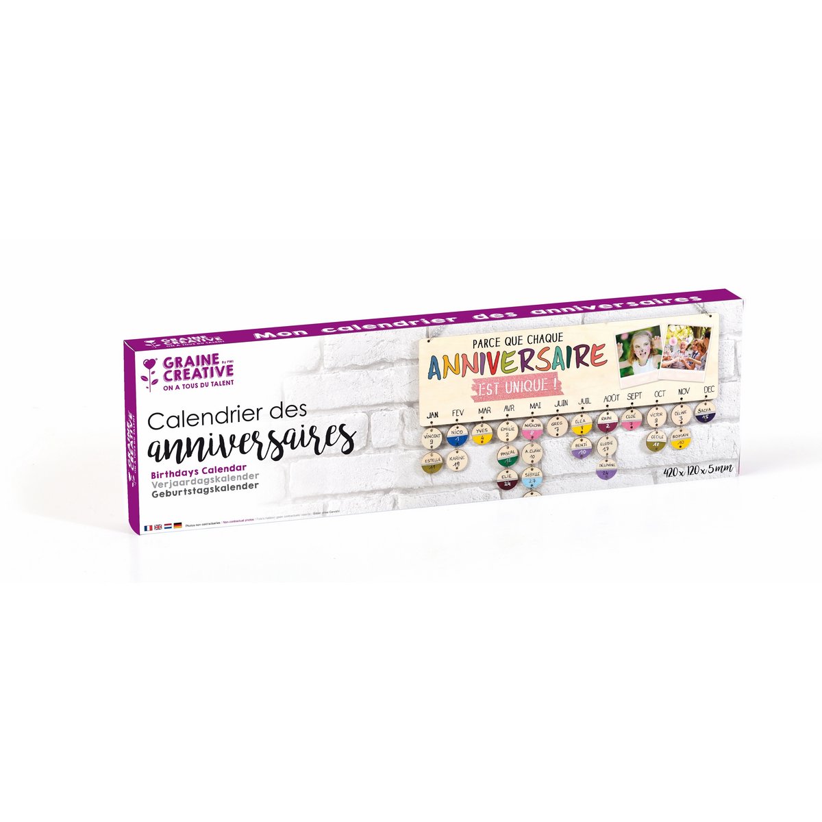 BIRTHDAYS CALENDAR IN WOOD 400x120x5mm