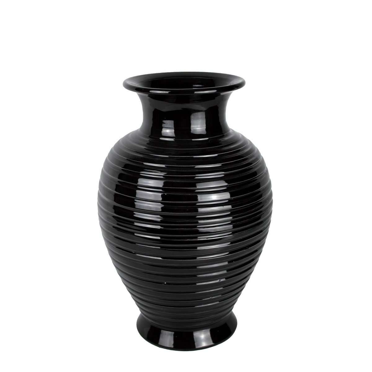 Ceramic vase black 36 cm with ring pattern