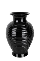 Ceramic vase black 36 cm with ring pattern