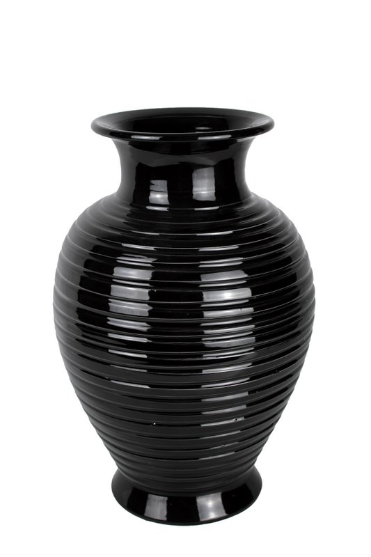 Ceramic vase black 36 cm with ring pattern