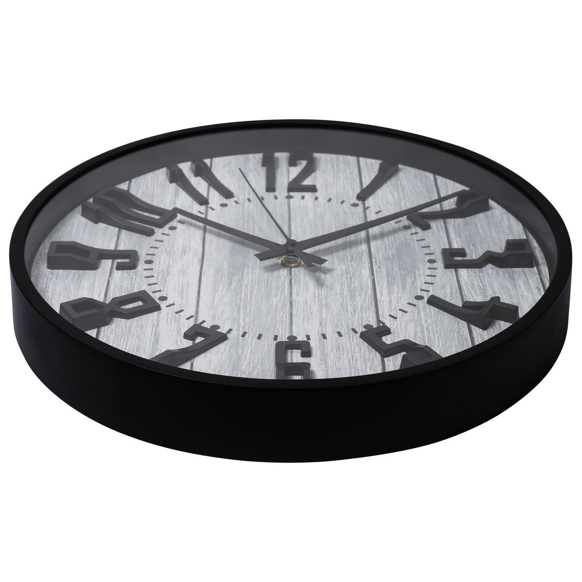 Wanduhr - Ø 30,5 cm, schwarz/ Holzoptik grau
