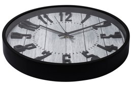 Wanduhr - Ø 30,5 cm, schwarz/ Holzoptik grau