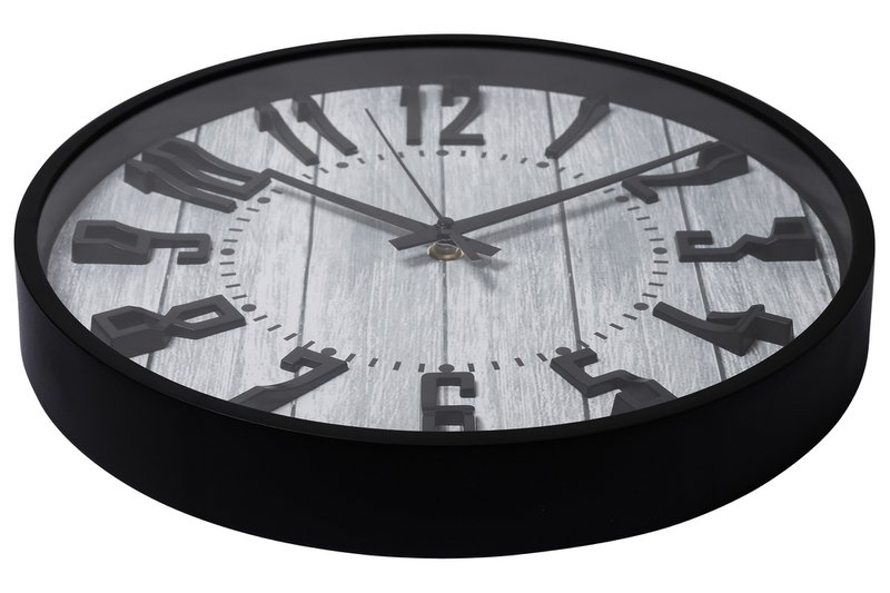 Wanduhr - Ø 30,5 cm, schwarz/ Holzoptik grau