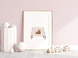 Bunny nursery art print, mother and baby, bunny poster, cute bunny poster, pink girls room poster, easter poster, cute bunny print, girls nursery art print, girls room