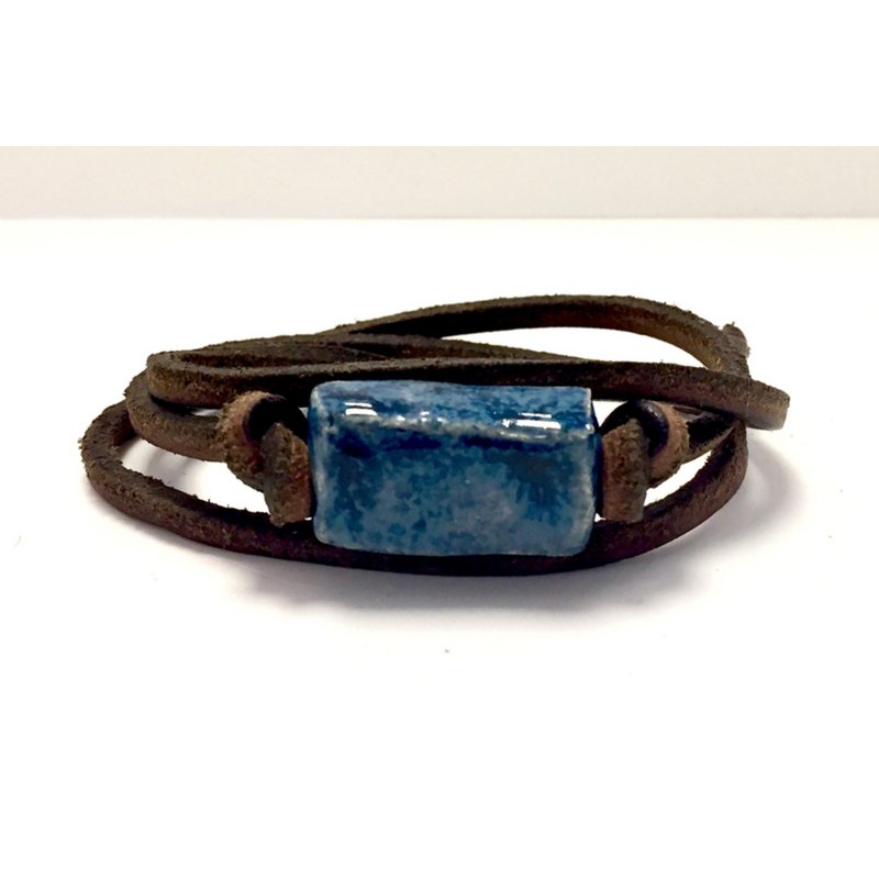 Herrenarmband Keramik Block Jeans auf Lederspitze