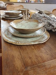 Tall small serving bowl approx. 20 cm x 9 cm (H) crockery, handmade, stoneware, unique, plate, creamy white, matt