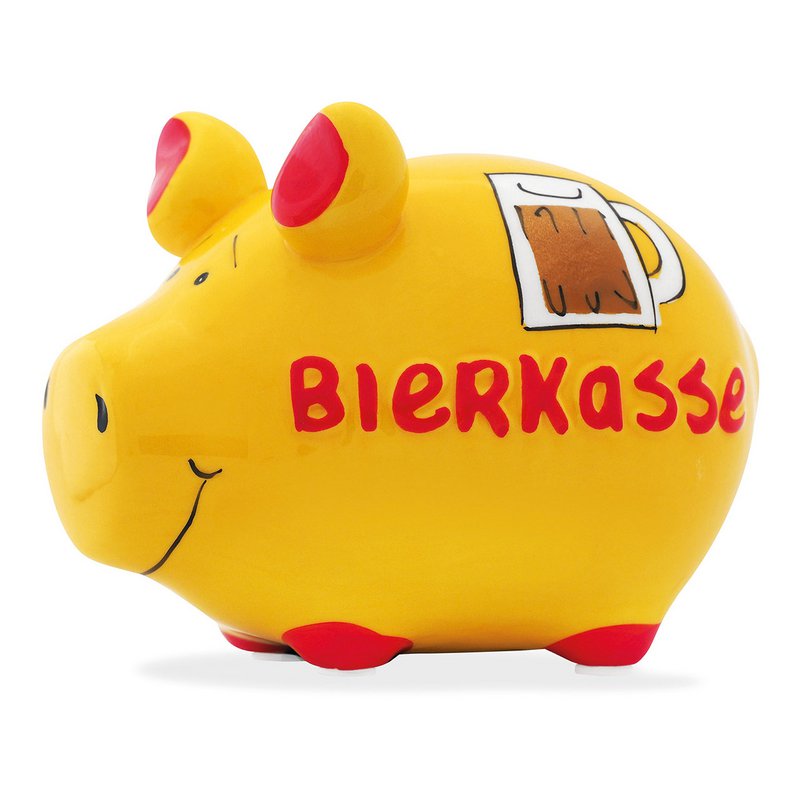 Piggy bank company piggy bank "beer cash register" made of ceramic, yellow/red (W/H/D) 12.5x9x9 cm small pig