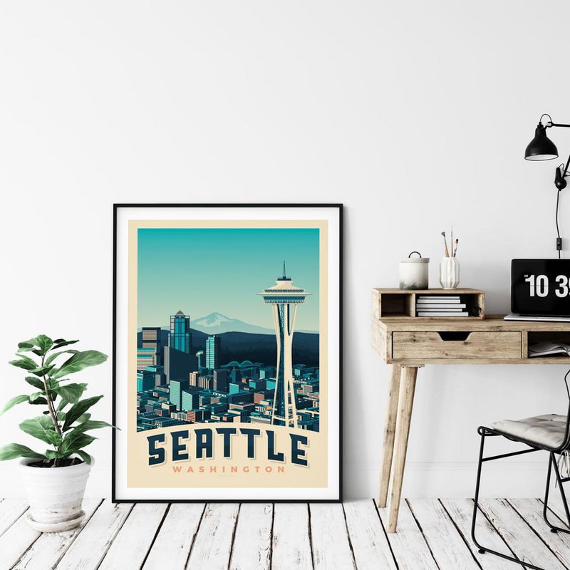 Affiche Seattle Vintage | Poster Ville Seattle Washington Etats-Unis