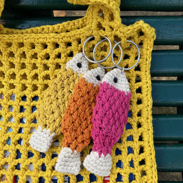Luna-Leena keychain fish - bag charm - fuchsia - organic cotton - hand crocheted in Nepal - bag hanger