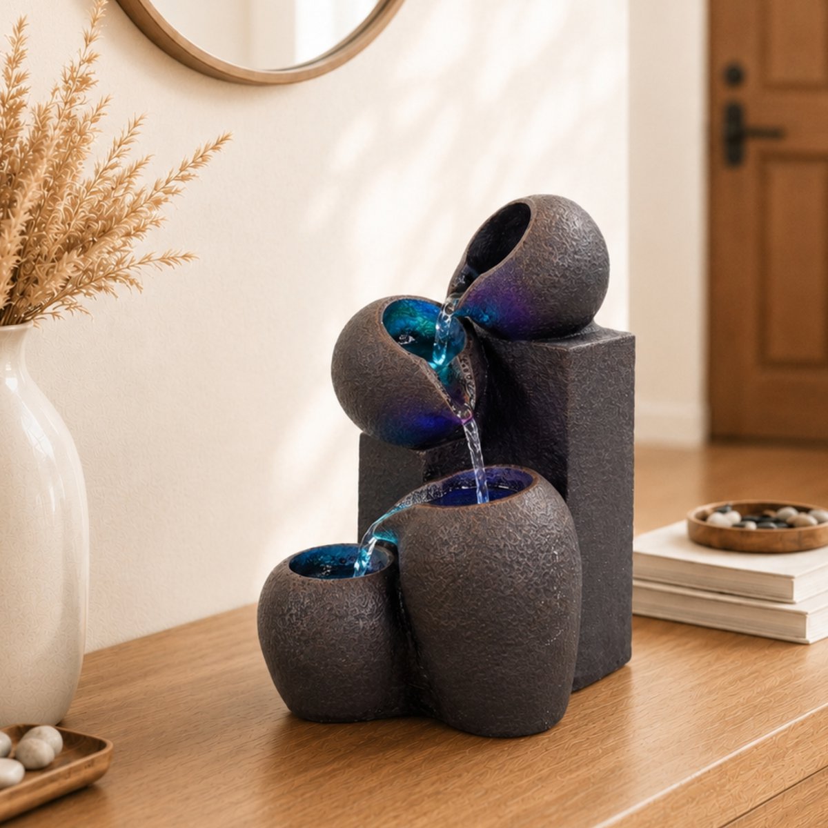 Binnenfontein - Luba - Zen en ontspannende sfeer - Gekleurd ledlicht - Trapsgewijze stroom - Decoratief cadeau-idee