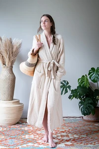 Bulut Gaze-Bademantel – 3 gemütliche Farben – Rose & Sand & Weiß