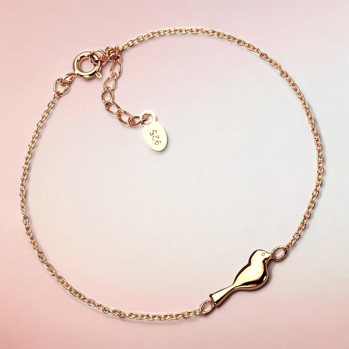 925 Silber Armband mit Vogelmotiv – 18K Gold plattiert, 16,5 cm Länge - ARM925-35