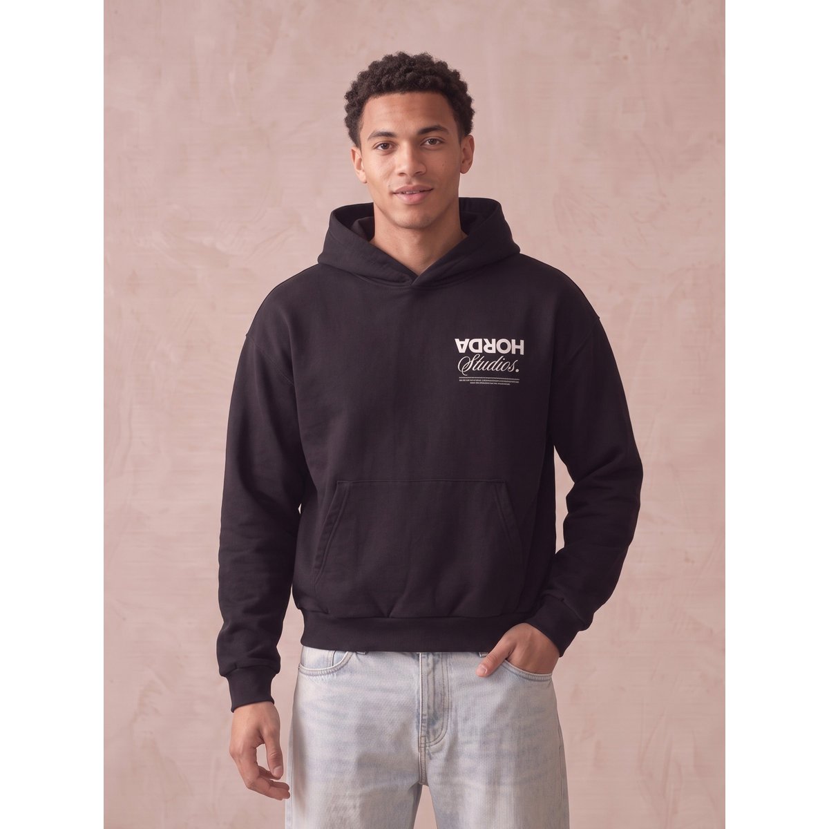 Felpa con Cappuccio Nera Oversize Omgekeerd 330g