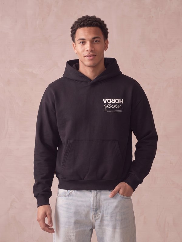 Felpa con Cappuccio Nera Oversize Omgekeerd 330g