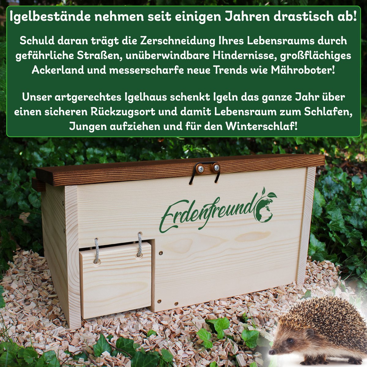 ERDENFREUND® hedgehog house with rat flap