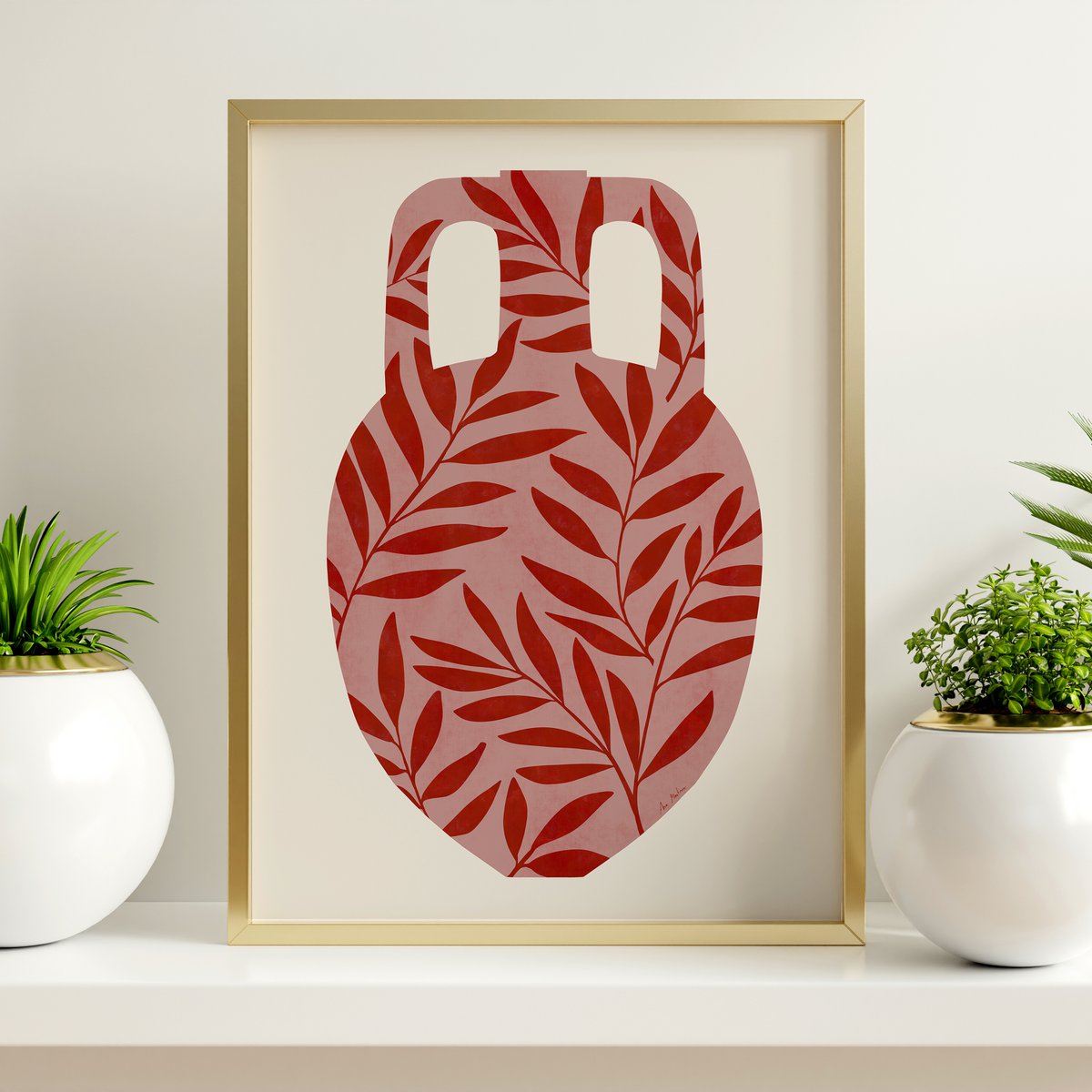 Vase and leaves Art Print