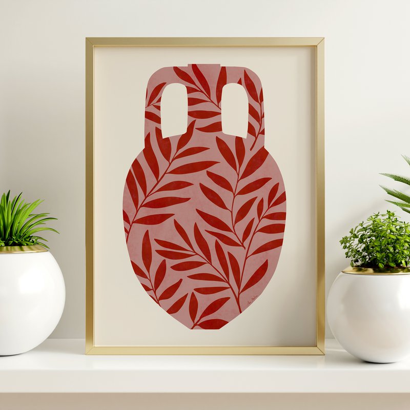 Vase and leaves Art Print