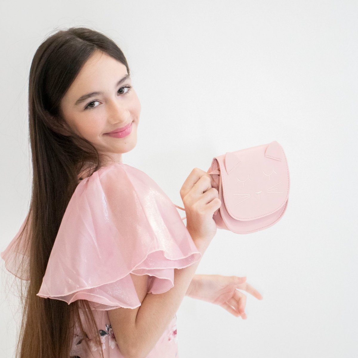 Children's shoulder bag - Mina the minimalist cat Pink