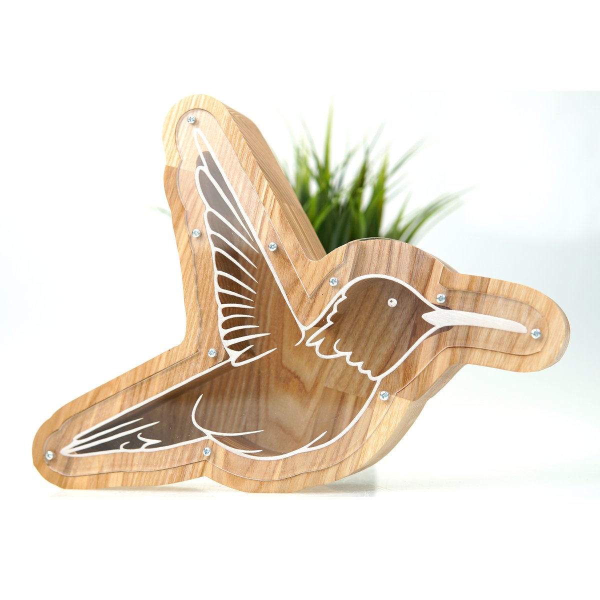 Wooden Piggy Bank Hummingbird
