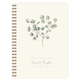 A5 notepad with a botanical illustration of eucalyptus leaves on the cover. The notepad is available in blank, grid, lined, and dot grid formats.