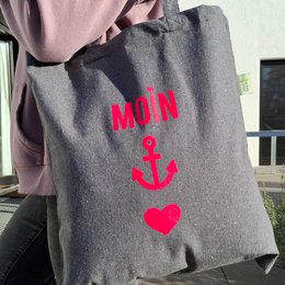 Baumwollbeutel "Moin-Anker-Herz" (Neon-Pink) aus recycelter Baumwolle