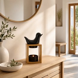 Brûle Parfum Série Naturea – Birdy Noir – Diffusion Huiles Essentielles, Cires Parfumées – Bougeoir Aromathérapie – Idée Décoration