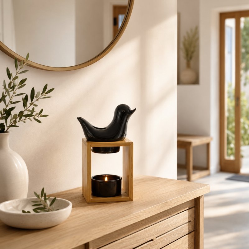 Brûle Parfum Série Naturea – Birdy Noir – Diffusion Huiles Essentielles, Cires Parfumées – Bougeoir Aromathérapie – Idée Décoration
