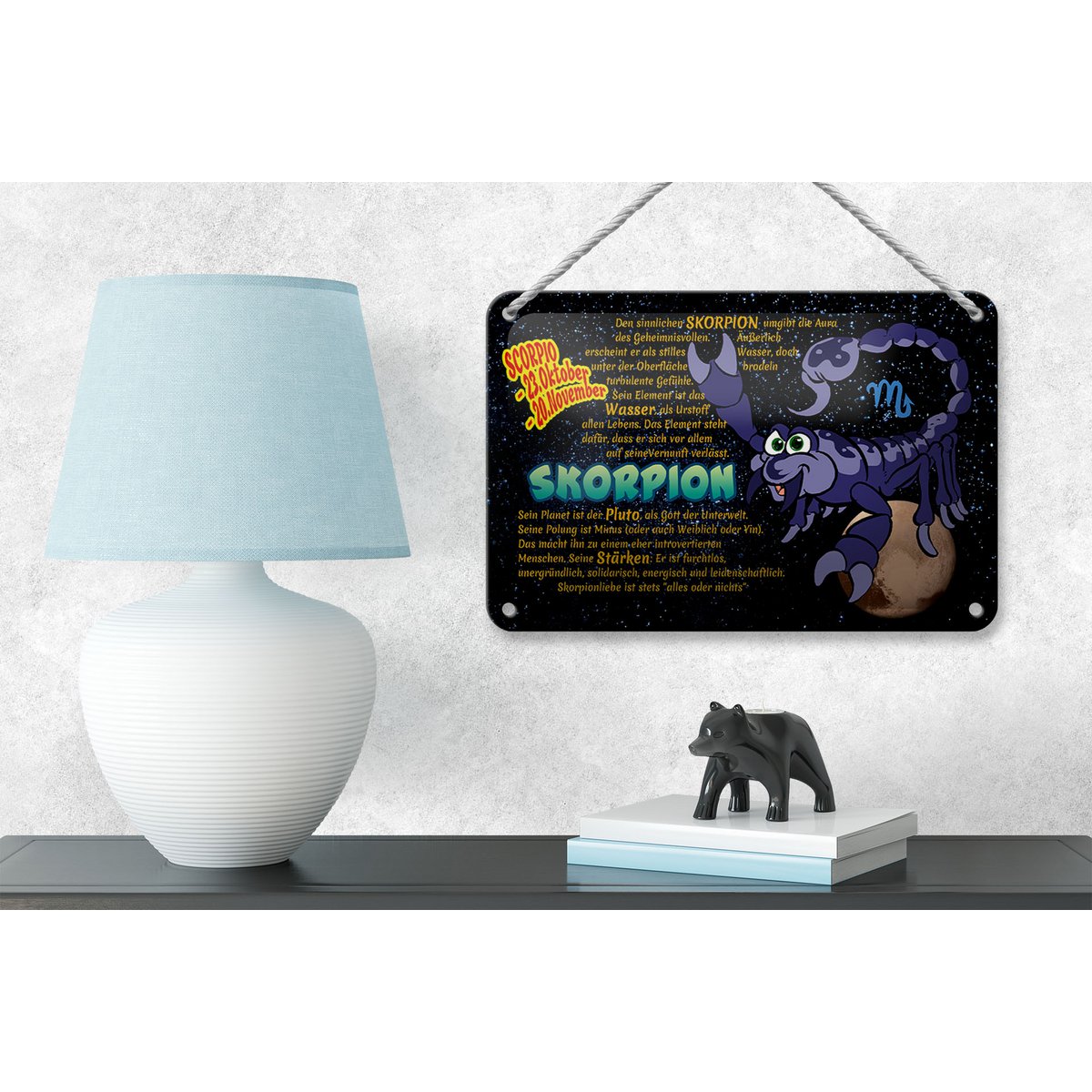 Tin Sign Zodiac Sign 18x12cm Scorpio Planet Strength Decoration