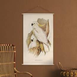 Tekstilplakat med lædersnor - Illustration Langnæbbet kakadue - vægdug