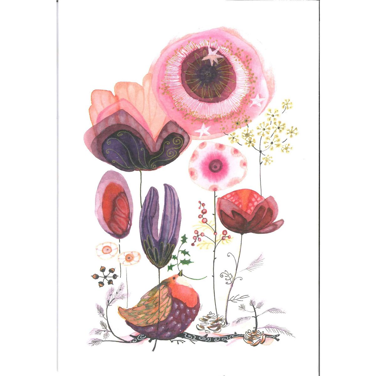 Double card with env. Robin's garden