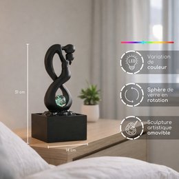 Indendørs springvand - Amor Sort - Moderne med farverigt LED-lys - Aftagelig Lovers Skulptur - Moderne interiørdekoration - Roterende bold