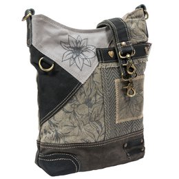 Domelo traditionele tas voor dames - dirndl tas met edelweiss & bloemen - canvas schoudertas zwart grijs - schoudertas voor Oktoberfest, traditionele outfit & dagelijks leven - Doemlo damestas