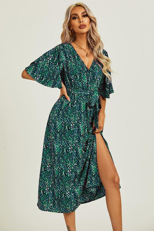 Vestido midi superior de la manga del ángel en verde