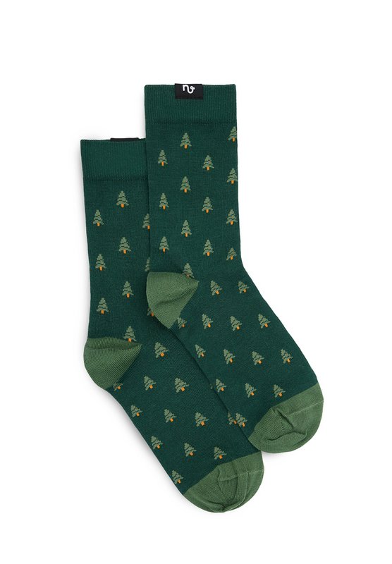 Organic Socks Trees - Green socks with a Christmas tree pattern