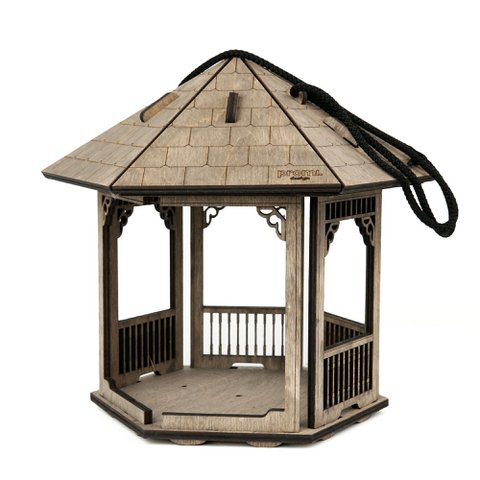 Wooden Gazebo Bird Feeder, Gray Stained Bird House
