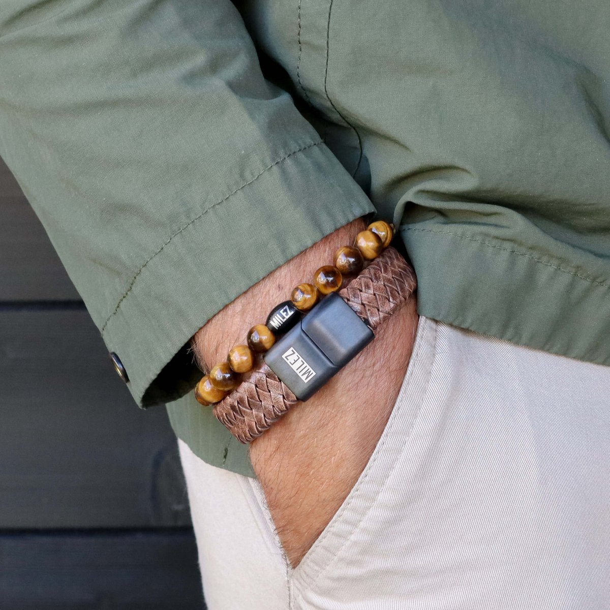 Herren-Armband-Set „Golden Glow“ – schwarzer Verschluss
