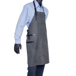 Apron Leather - BBQ Apron - BBQ Accessories - Olive Green and Gray Blue