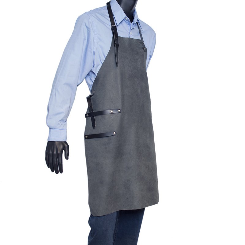 Apron Leather - BBQ Apron - BBQ Accessories - Olive Green and Gray Blue
