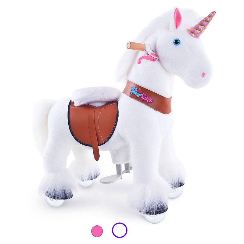 PonyCycle Classico giro ufficiale sui giocattoli Modello U Unicorno bianco, rosa e viola, con freno e suono
