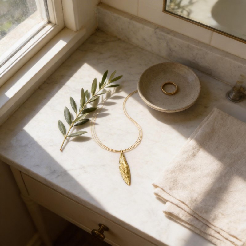 Gold Olive Leaf Pendant, Handmade Nature Jewelry, Organic Tree Necklace, Gift for Luck & Longevity, Eco Sustainable Sterling Silver 925