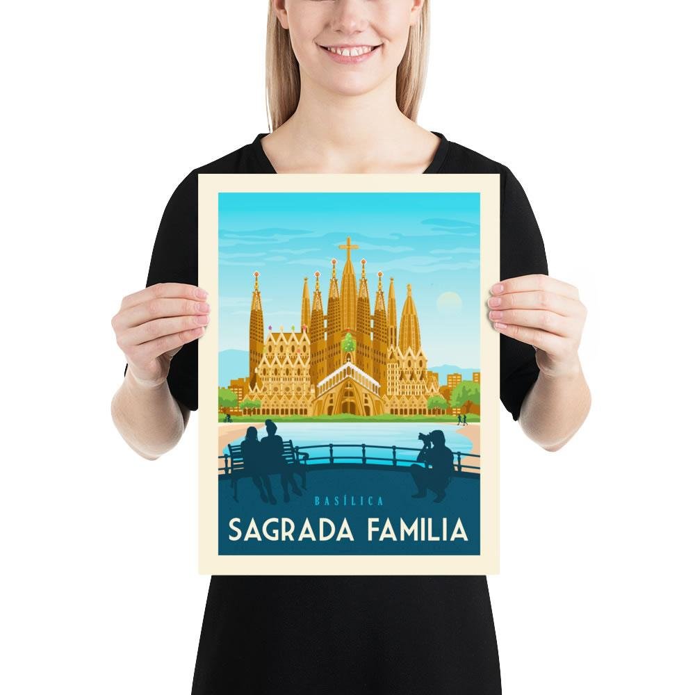 Affiche Barcelone Vintage | Poster Ville Barcelone Sagrada Familia Catalogne Espagne