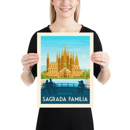 Manifesto d'epoca di Barcellona | Poster Città Barcellona Sagrada Familia Catalogna Spagna