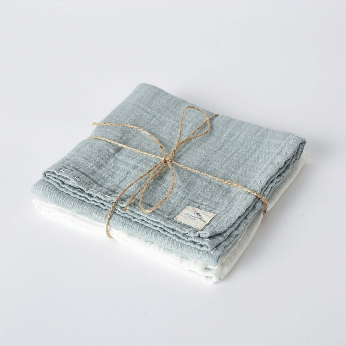 OrganicEra Organic Cotton Muslin Set of 2 pcs, Hand embroidered, Aqua